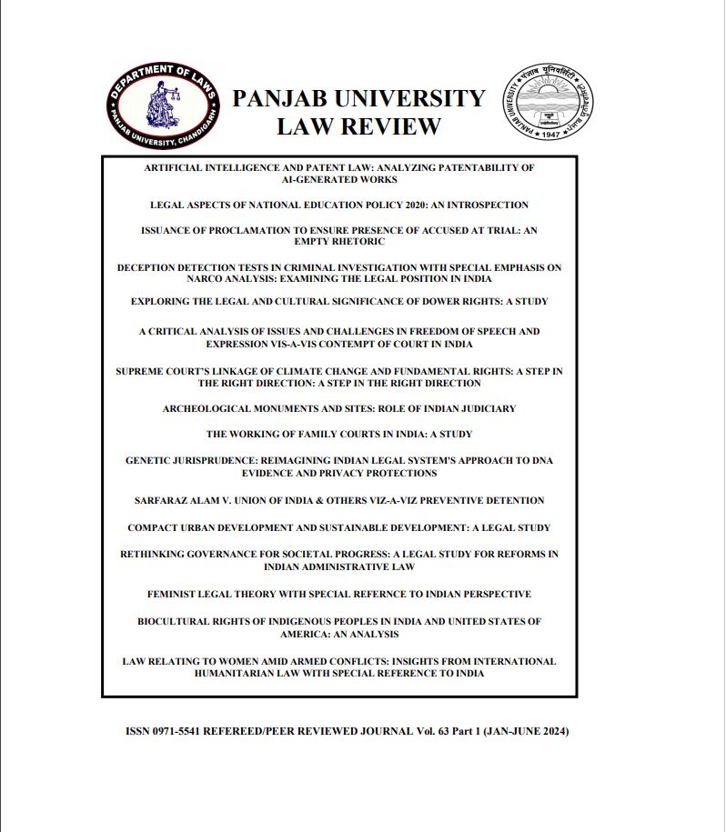 					View Vol. 63 No. 1 (2024): Panjab University Law Review
				